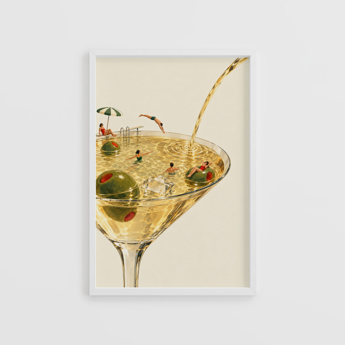 Vintage Martini Pool Print Poster, Cocktail Wall Art