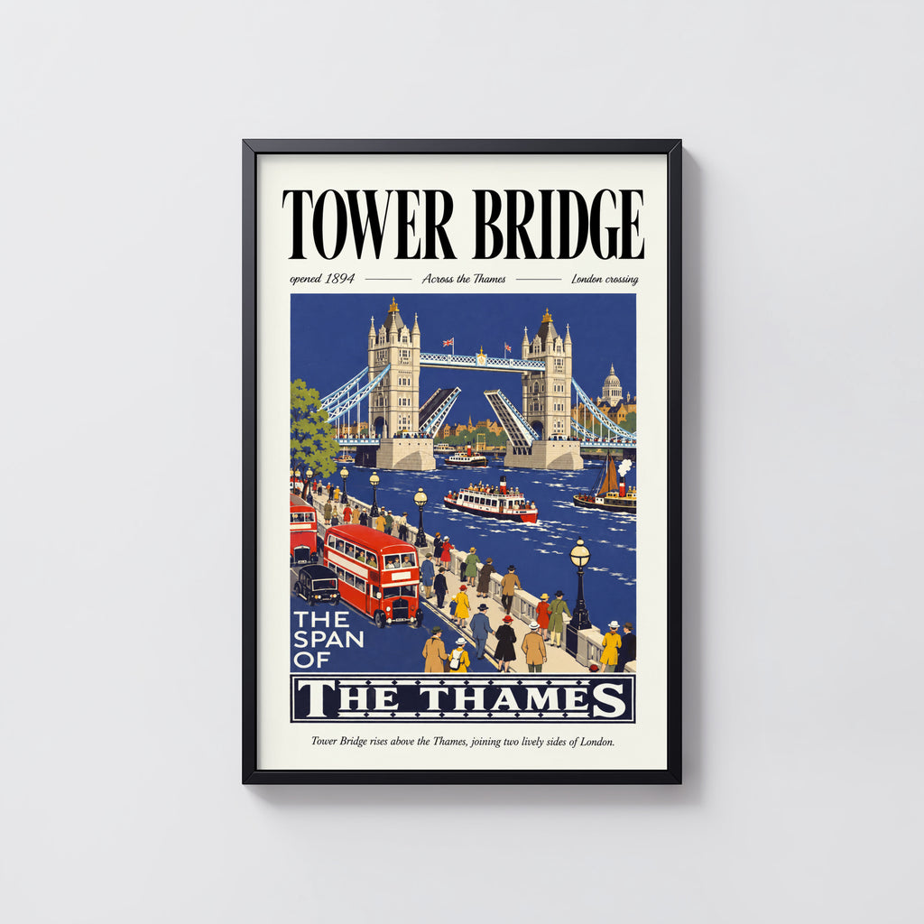 Vintage Tower Bridge Poster, London Wall Art, Thames Print