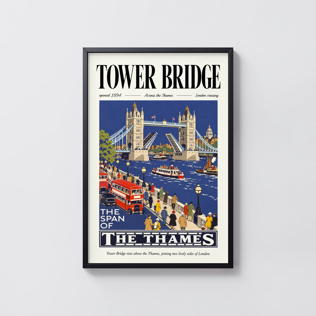 Vintage Tower Bridge Poster, London Wall Art, Thames Print