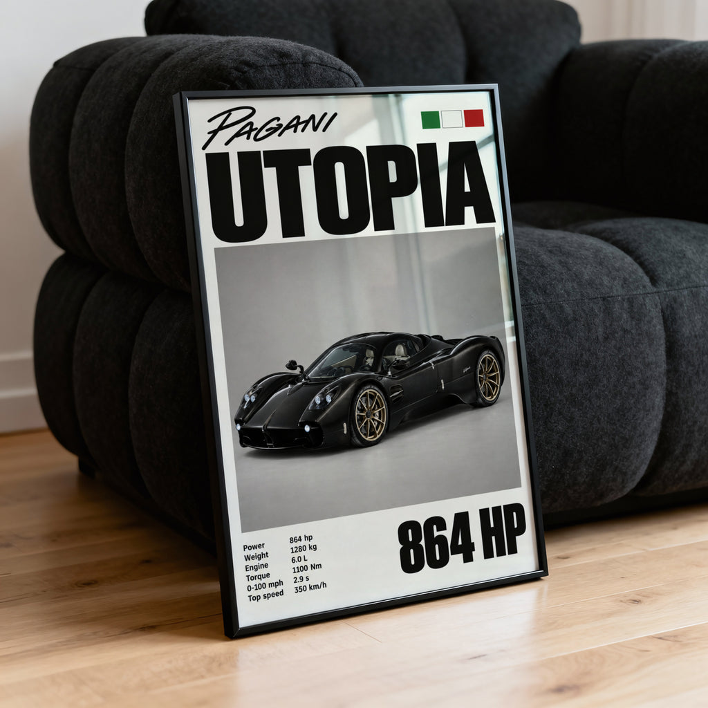 Vintage Pagani Utopia Print, Supercar Wall Art