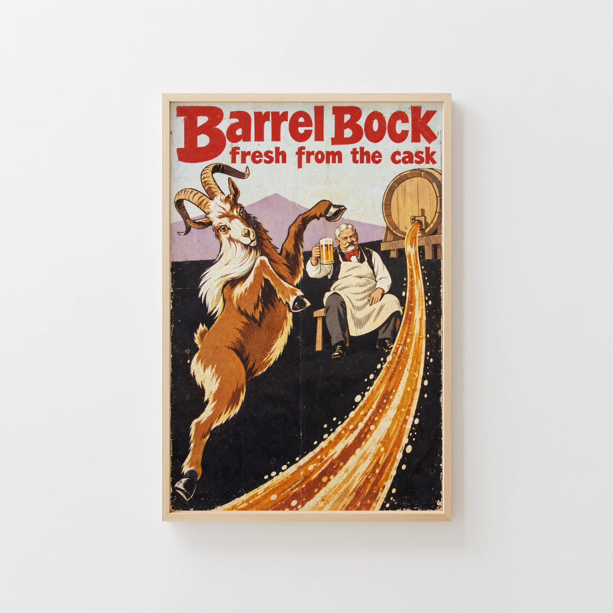 Vintage Barrel Bock Beer Print, Goat Beer Poster