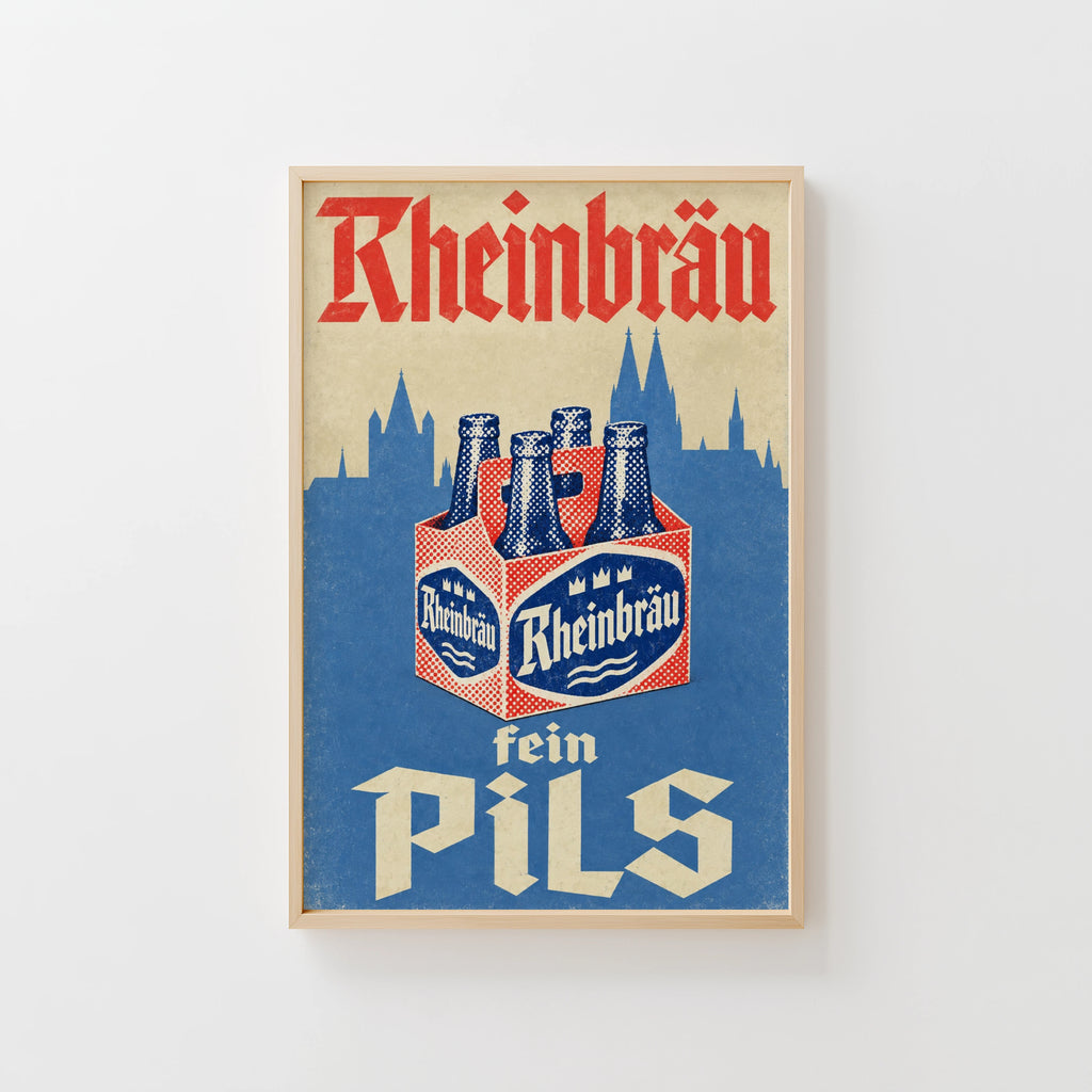 Vintage Rheinbrau Pils Beer Print, Retro Poster