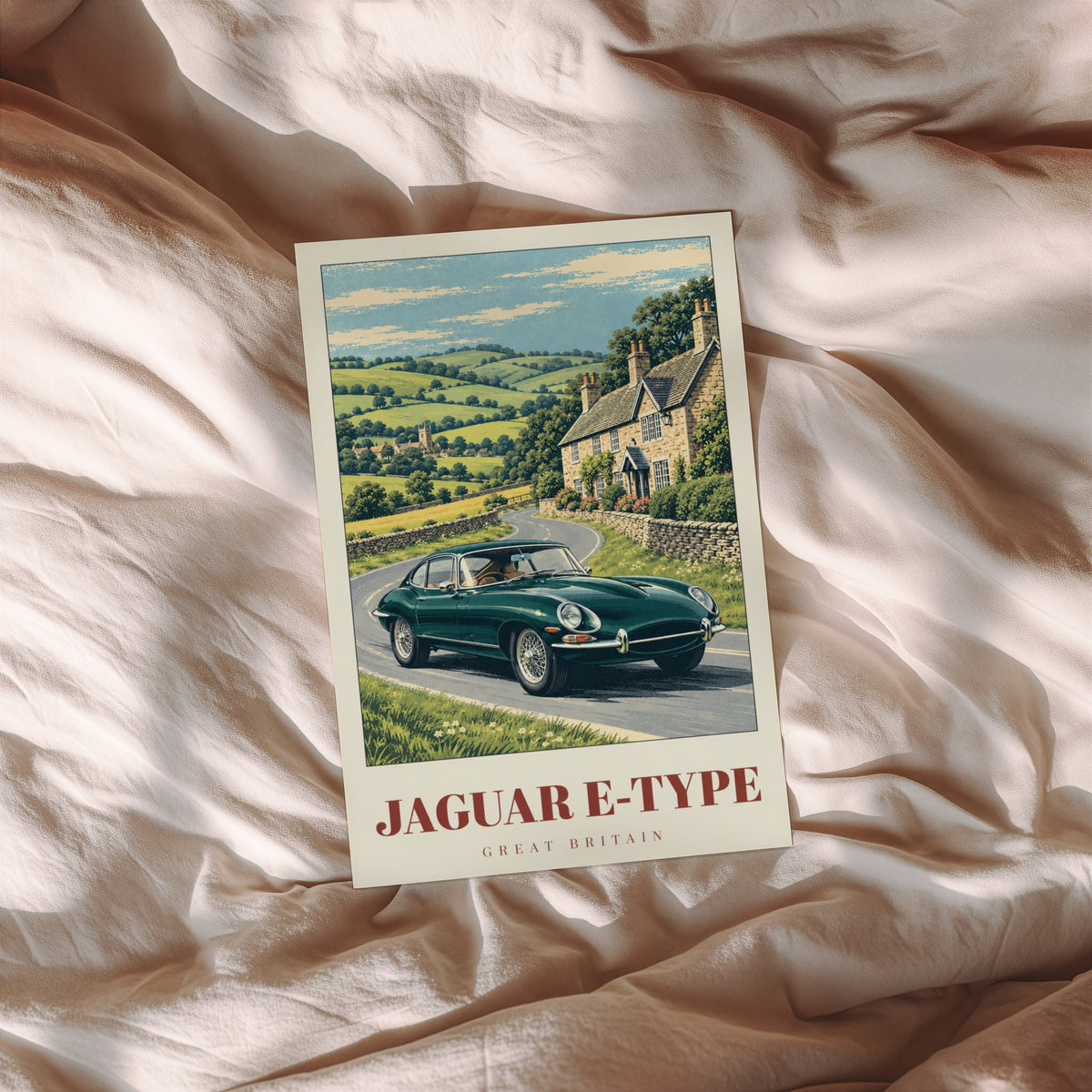 Vintage Jaguar E-Type Poster, Classic Car Wall Art, Print
