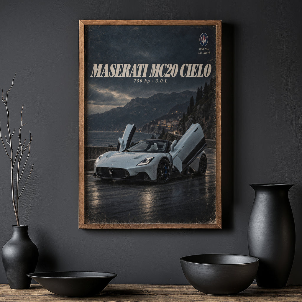 Vintage Maserati MC20 Cielo Print, Supercar Wall Art