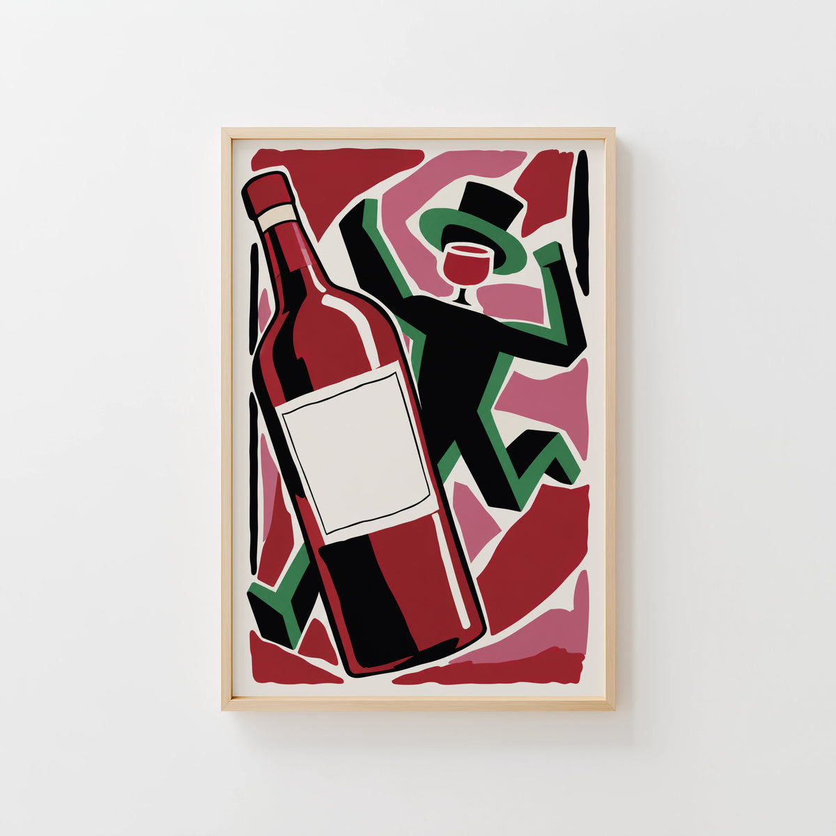 Vintage Wine Print Poster, Red Wine Bottle Wall Art
