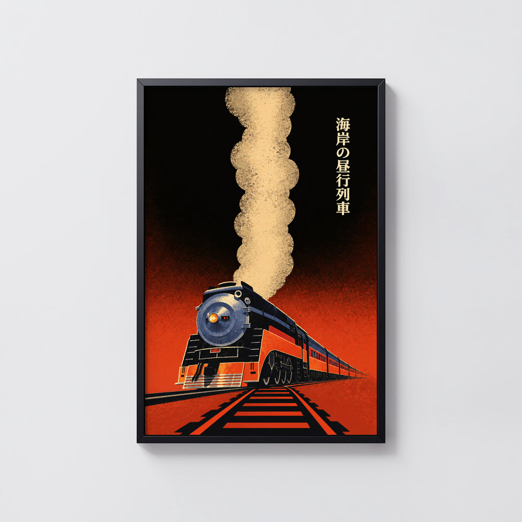 Vintage Train Print Poster, Steam Locomotive Wall Art