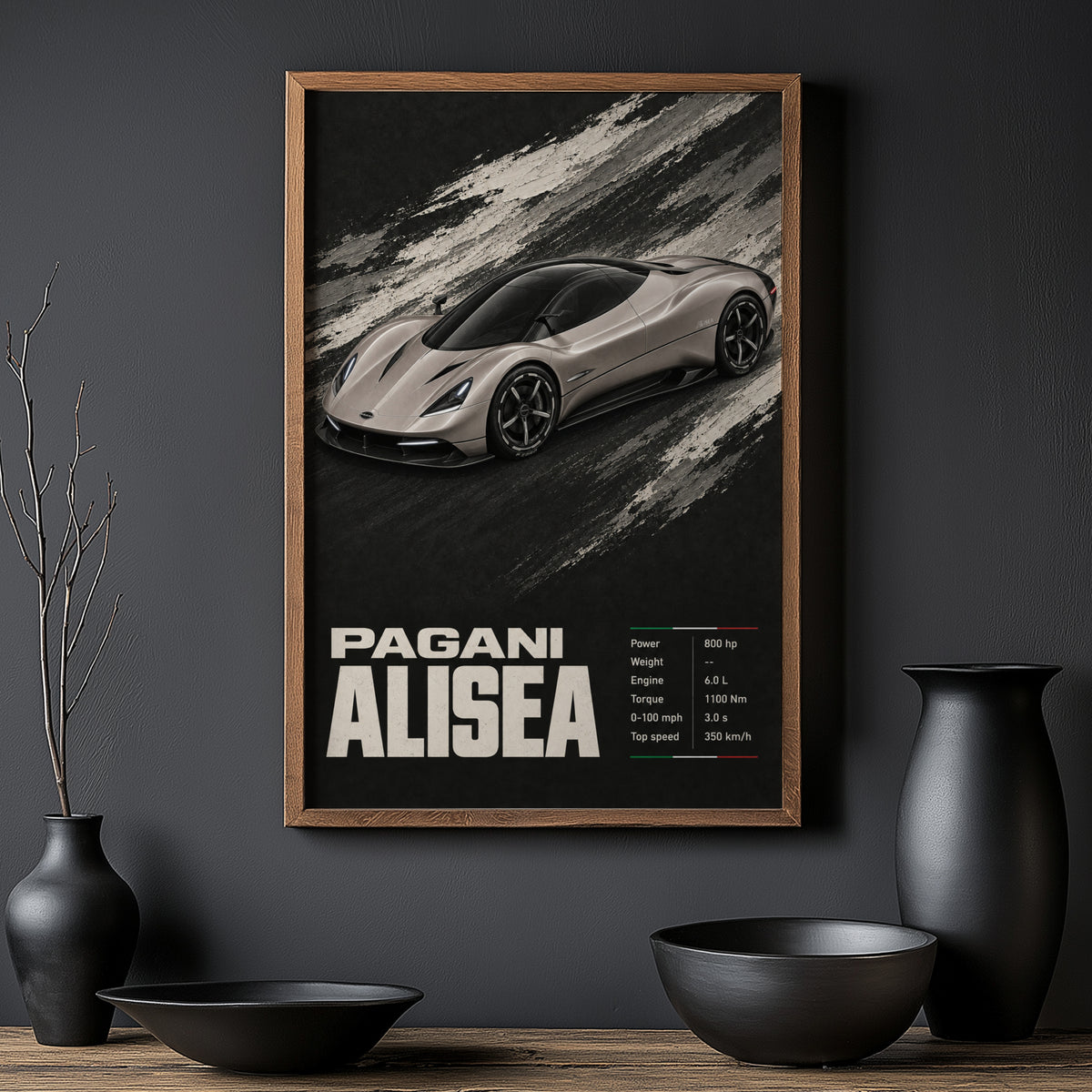 Vintage Pagani Alisea Hypercar Print, Car Poster Wall Art
