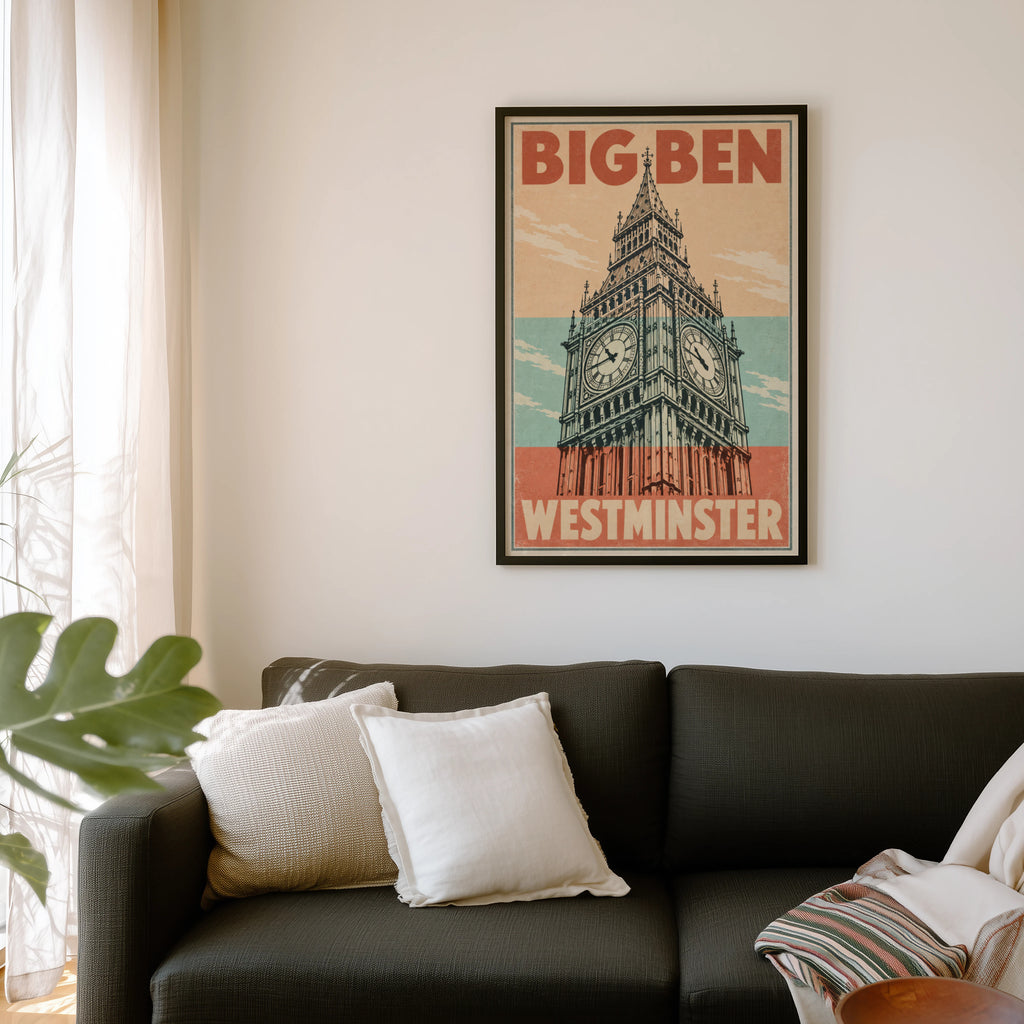 Vintage Big Ben Poster, London Wall Art, Westminster Print