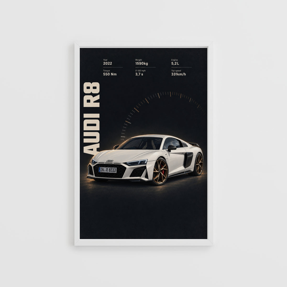 Vintage Audi R8 Print, Supercar Wall Art