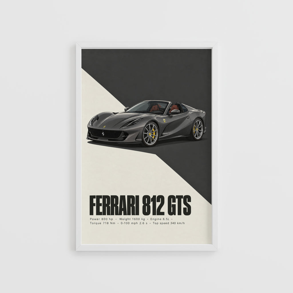 Vintage Ferrari 812 GTS Print, Supercar Wall Art