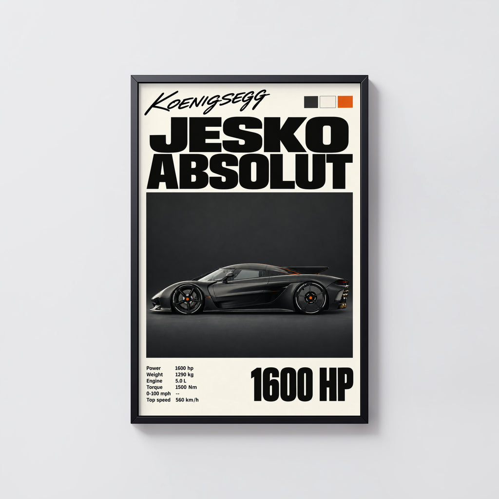 Vintage Koenigsegg Jesko Absolut Print, Car Wall Art