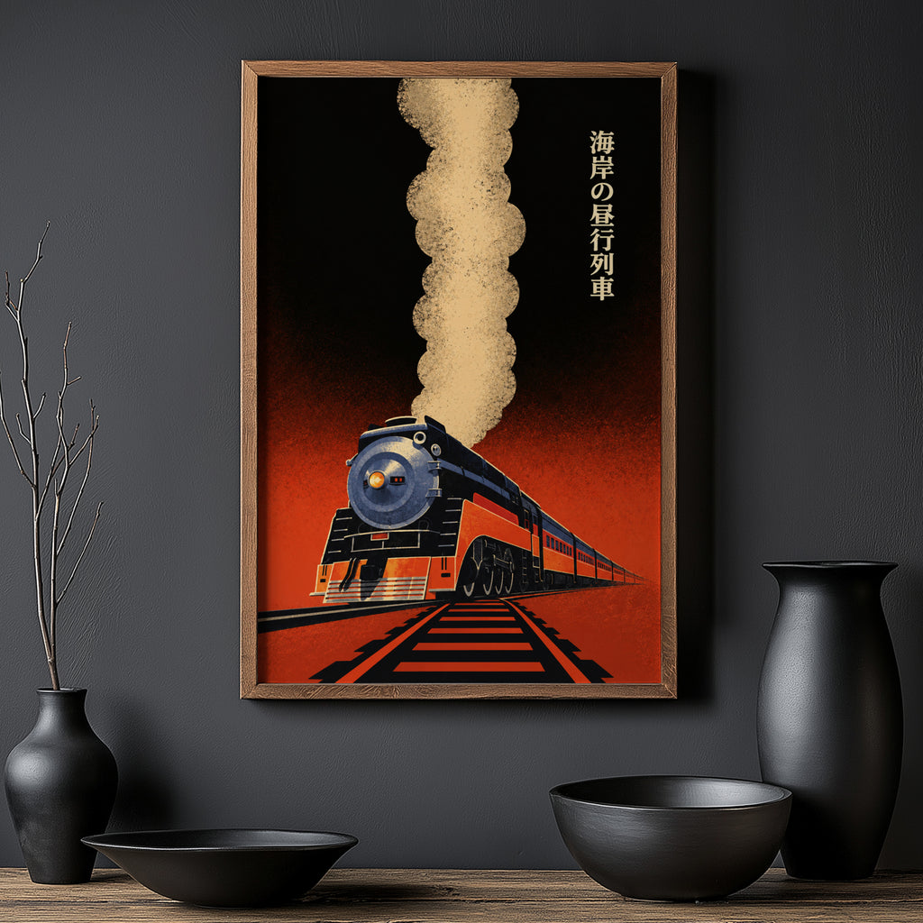 Vintage Train Print Poster, Steam Locomotive Wall Art