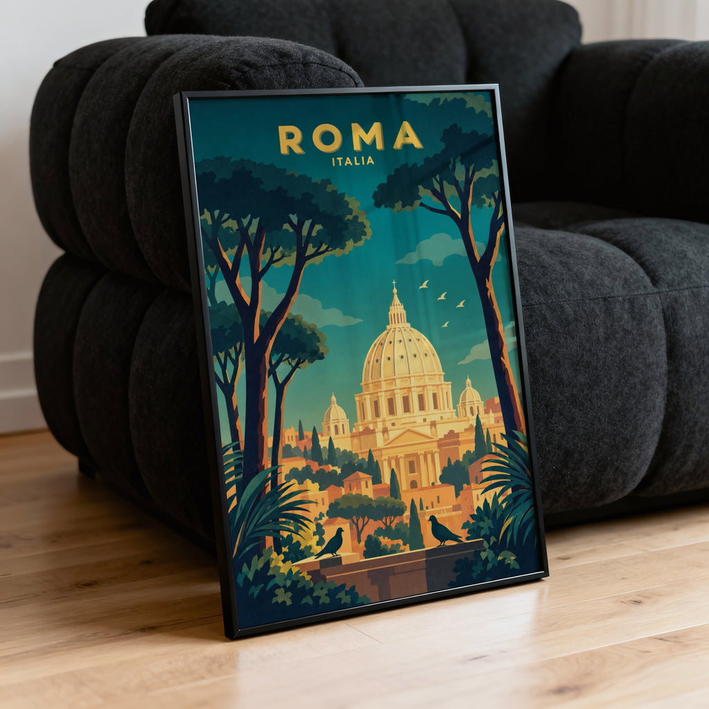 Vintage Rome Italy Poster, Art Deco Wall Art, Travel Print