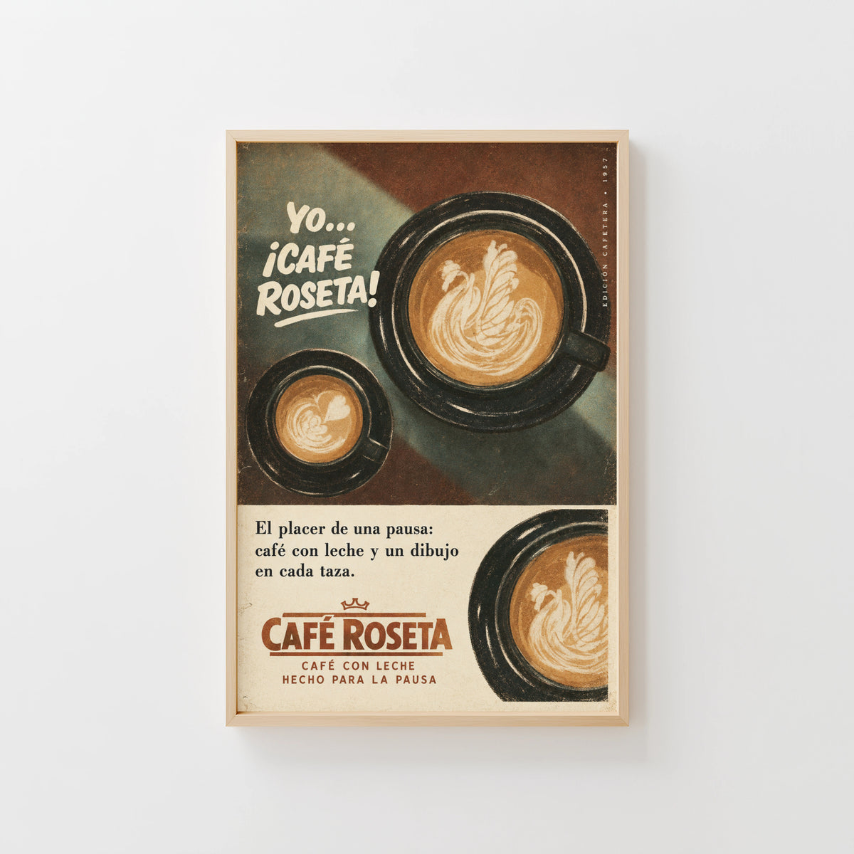 Vintage Coffee Print Poster, Latte Art Kitchen Wall Art