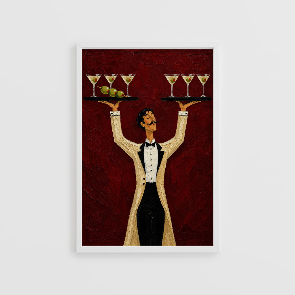 Vintage Martini Waiter Print Poster, Cocktail Wall Art
