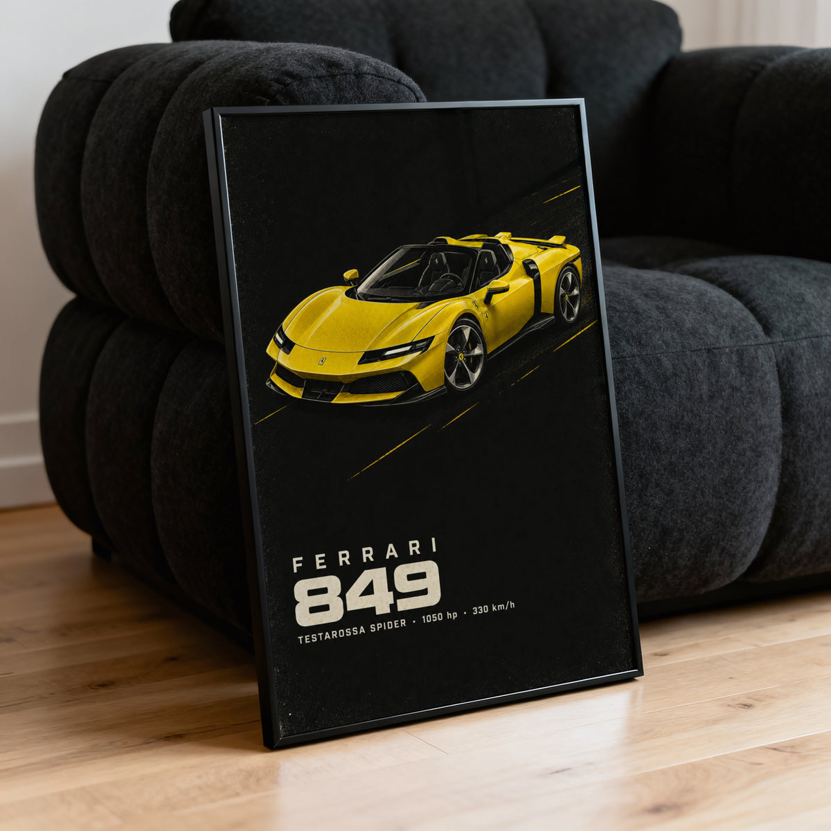 Vintage Ferrari Print, Yellow Supercar Wall Art