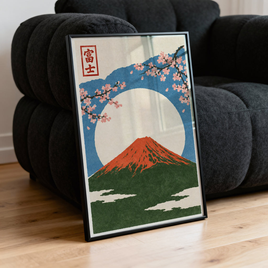 Vintage Mount Fuji Print, Japanese Poster, Cherry Blossom