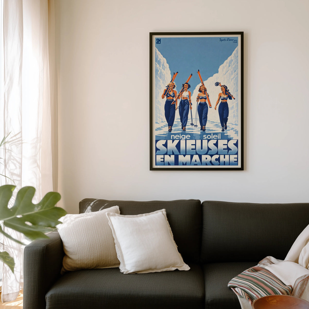 Vintage 1948 Ski Print, Skieuses En Marche Poster