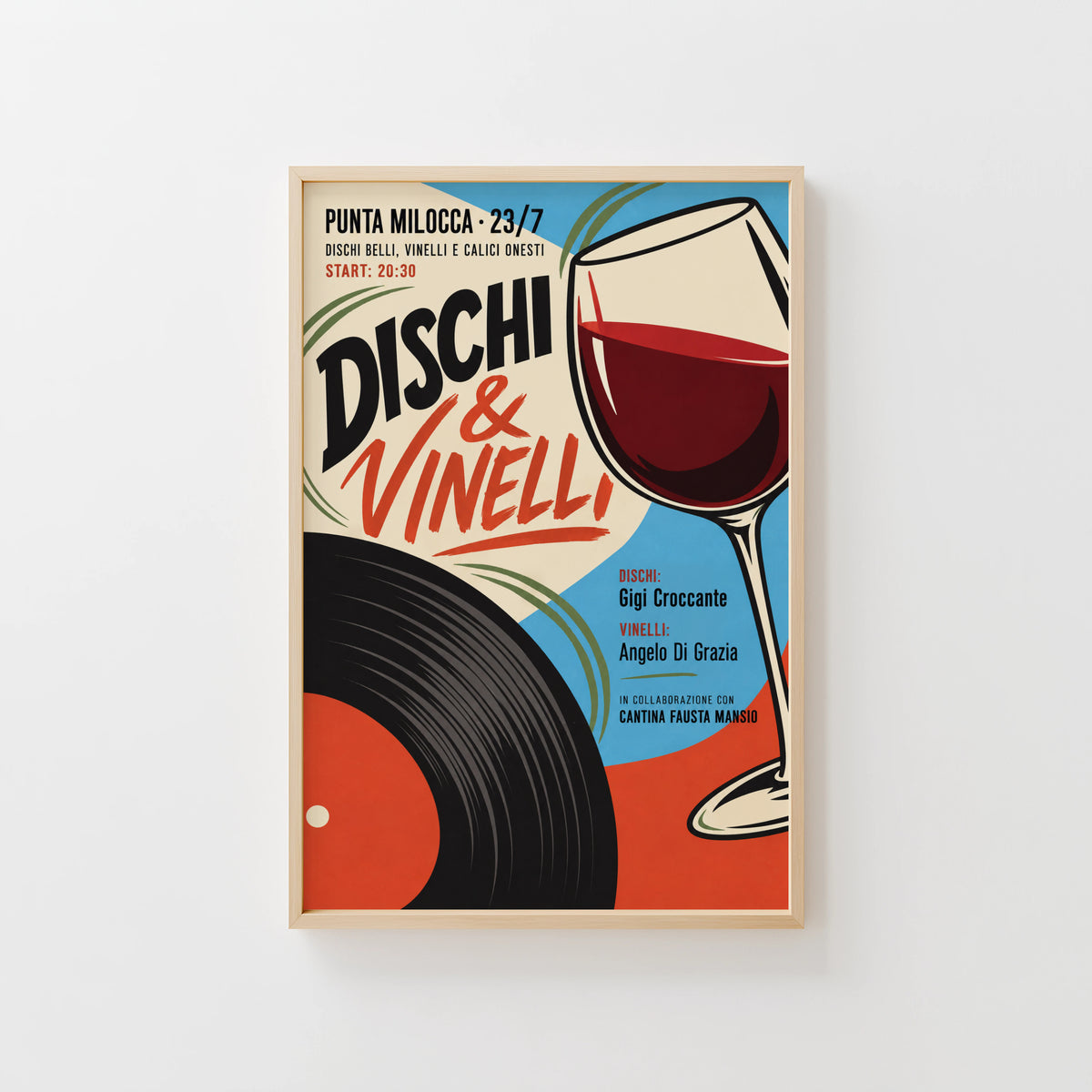Vintage Wine & Vinyl Record Print Poster, Bar Wall Art