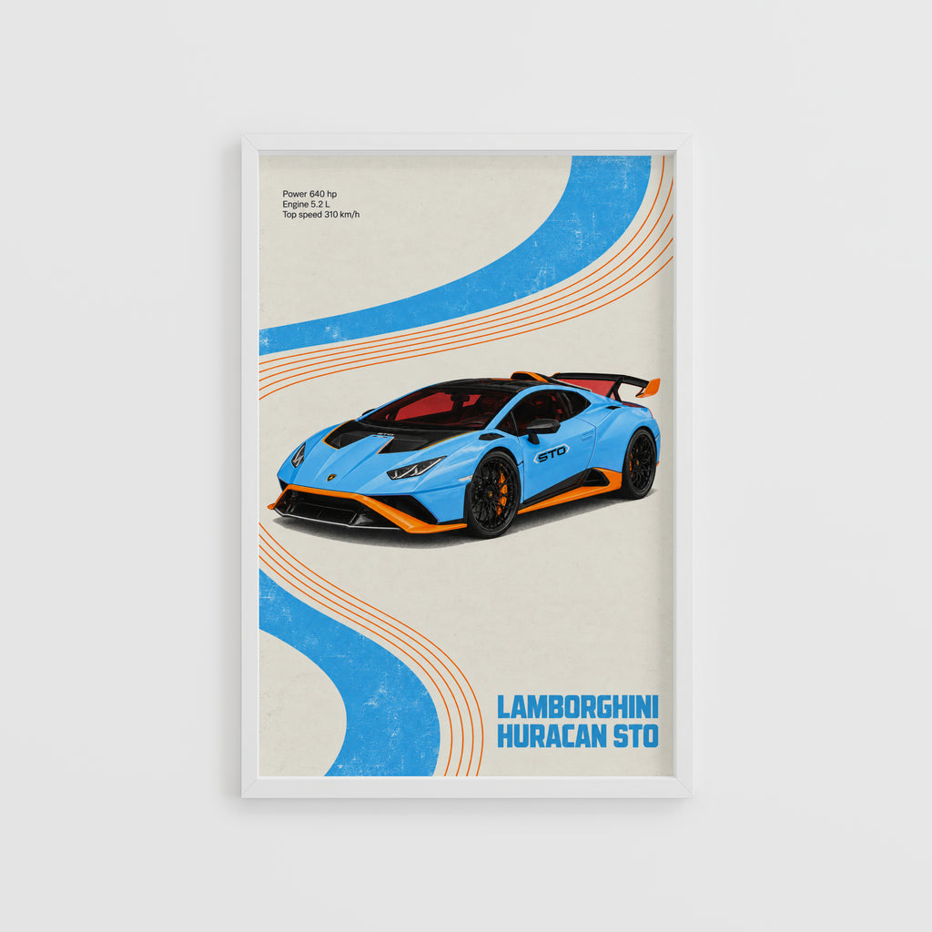Vintage Lamborghini Huracan STO Print, Car Wall Art