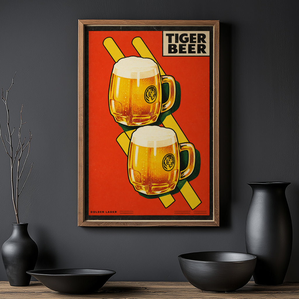 Vintage Tiger Beer Print, Golden Lager Poster, Pub Art