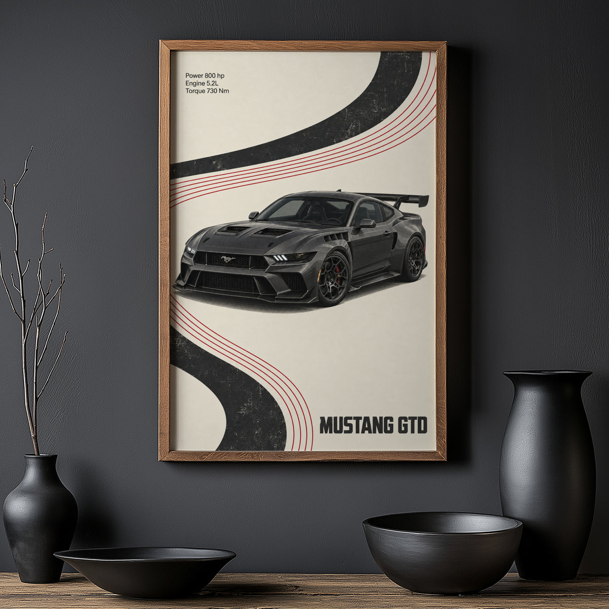 Vintage Mustang GTD Print, Car Wall Art