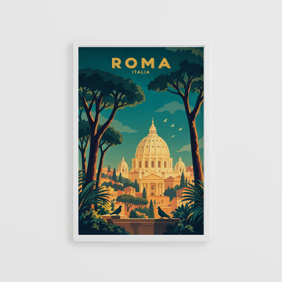 Vintage Rome Italy Poster, Art Deco Wall Art, Travel Print