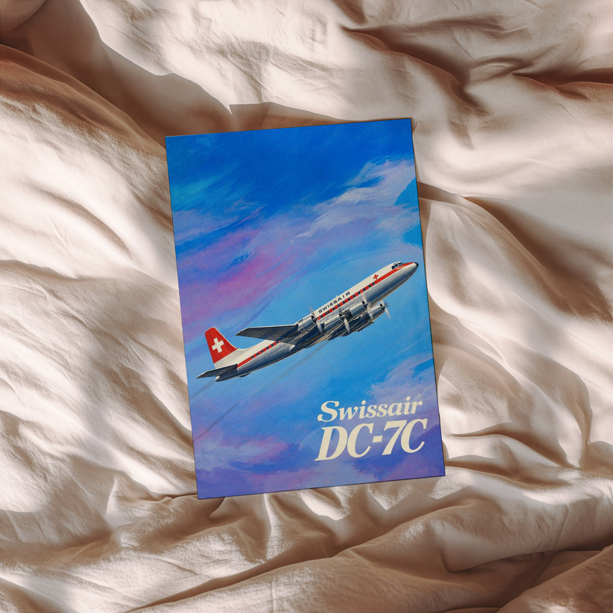 Vintage Swissair DC-7C Poster, Aviation Wall Art, Print
