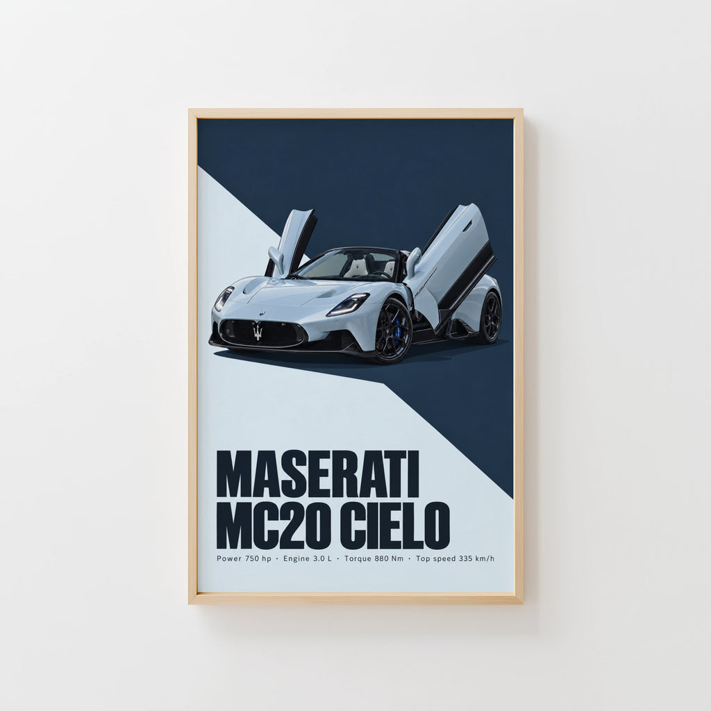 Vintage Maserati MC20 Cielo Print, Car Wall Art