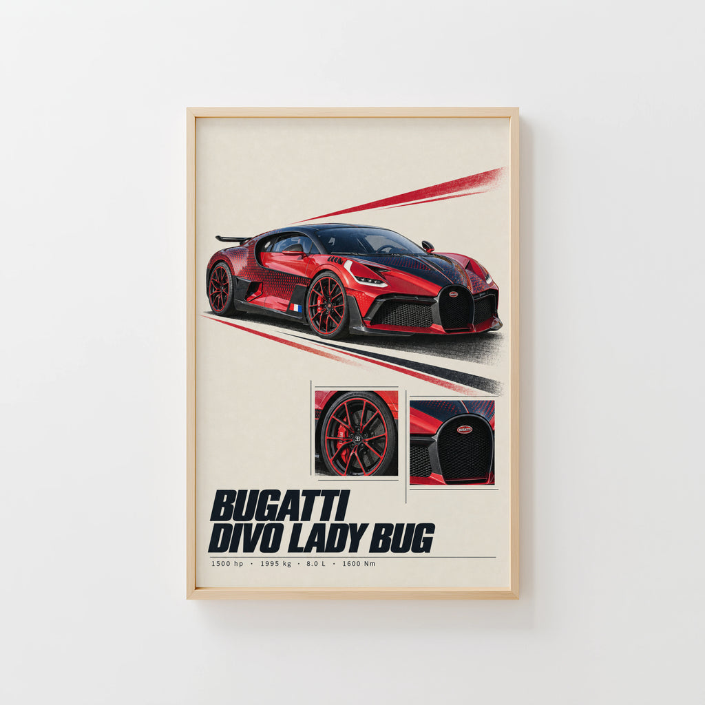 Vintage Bugatti Divo Print, Supercar Wall Art