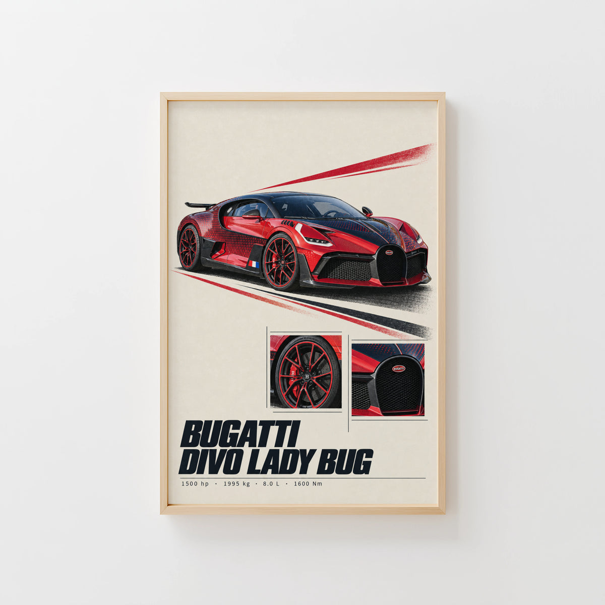 Vintage Bugatti Divo Print, Supercar Wall Art