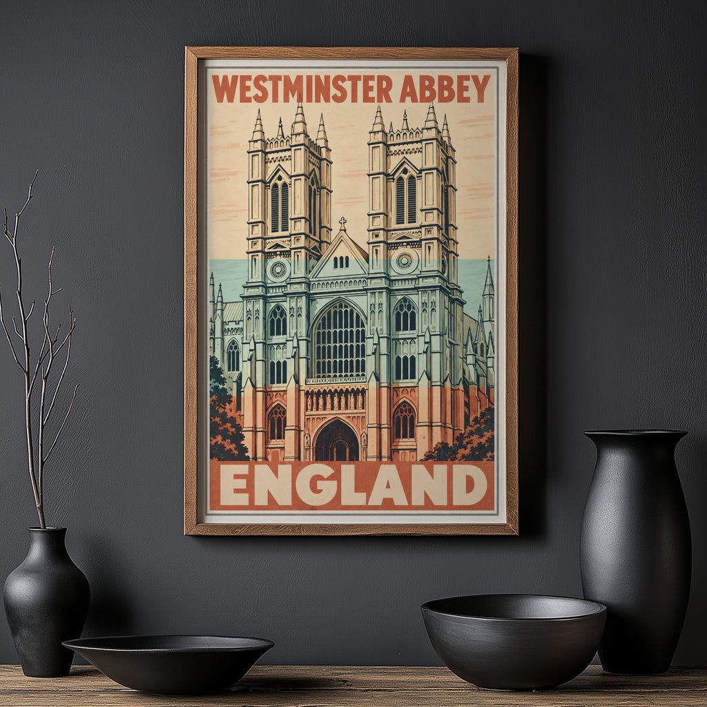 Vintage Westminster Abbey Poster, London Wall Art, Print