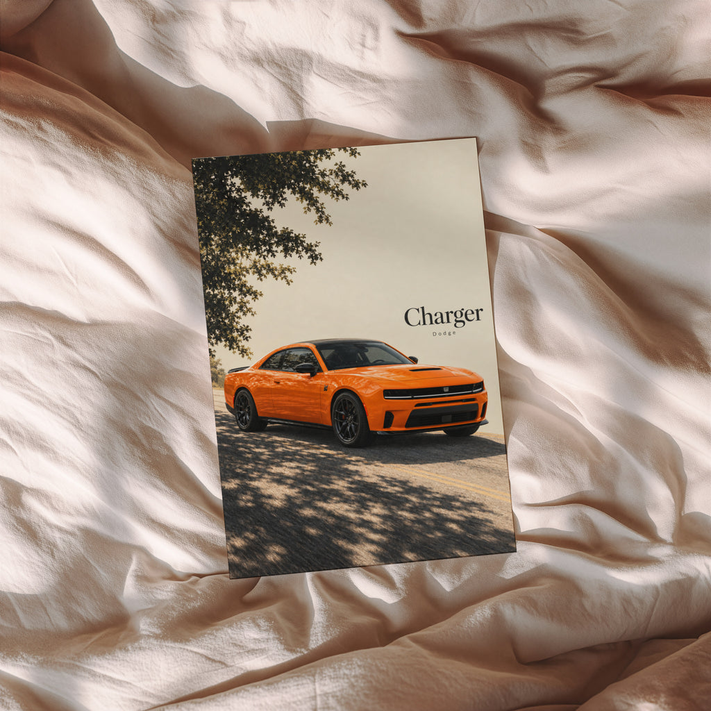 Vintage Dodge Charger Print, Orange Muscle Car Art