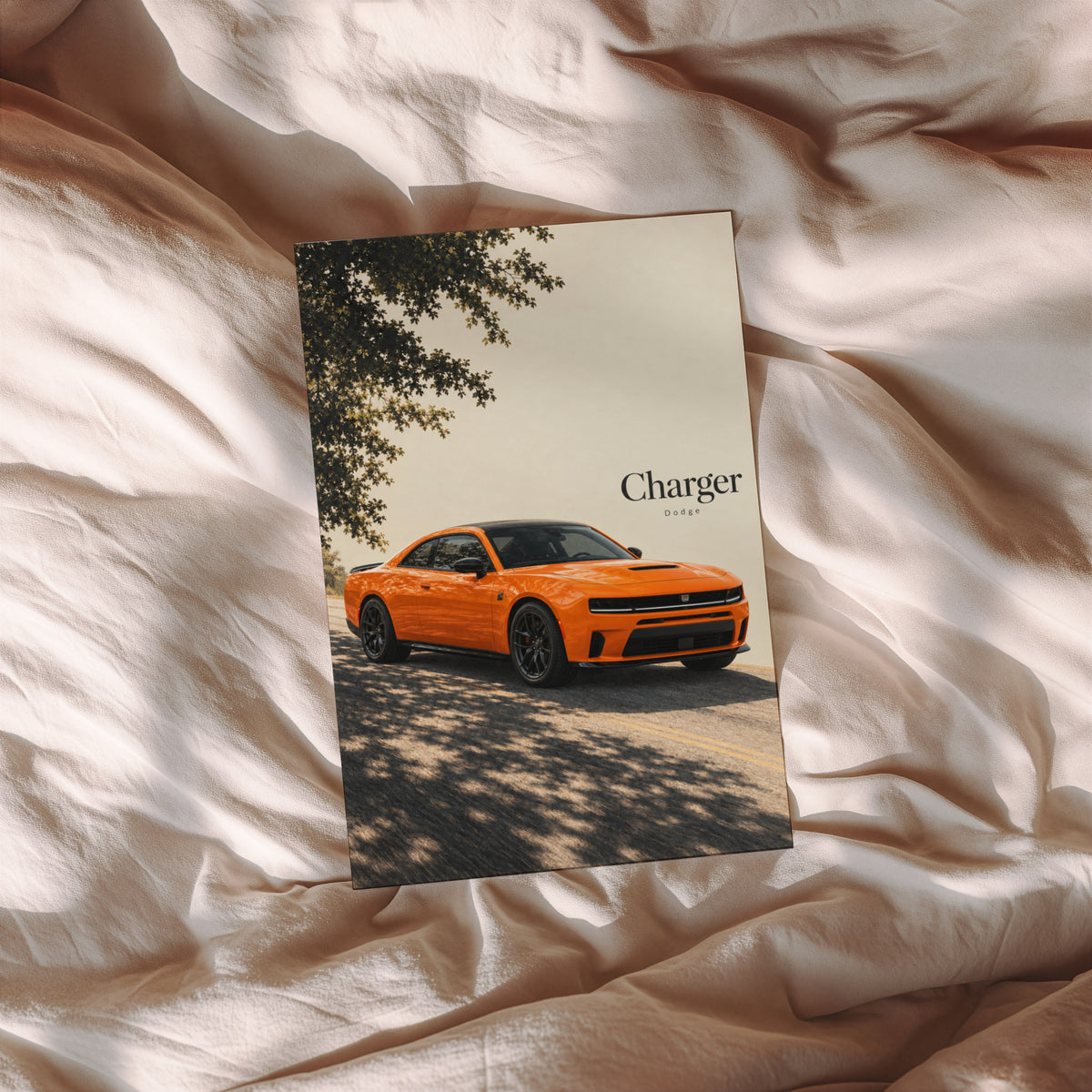 Vintage Dodge Charger Print, Orange Muscle Car Art