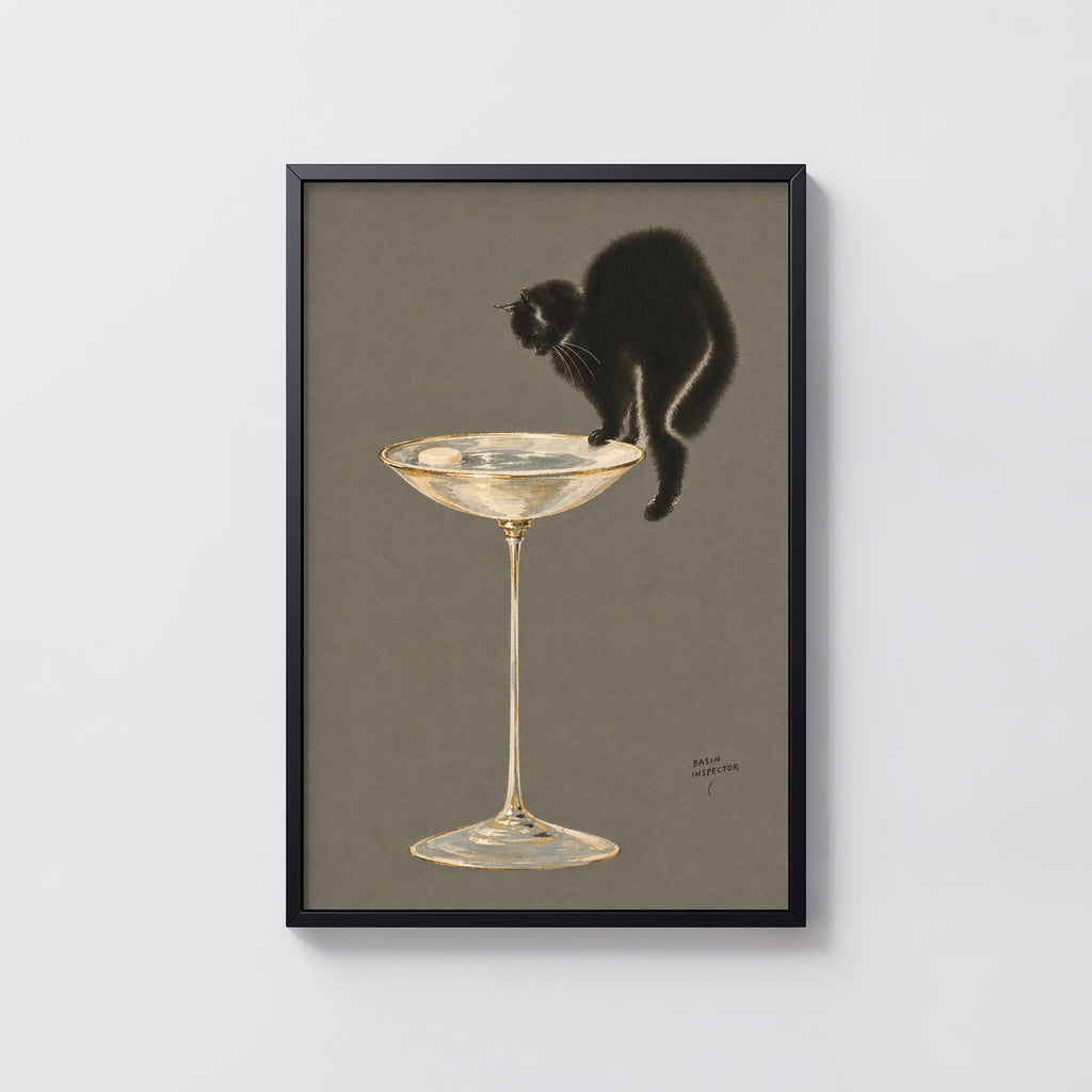 Vintage Black Cat Print and Poster, Bathroom Wall Art
