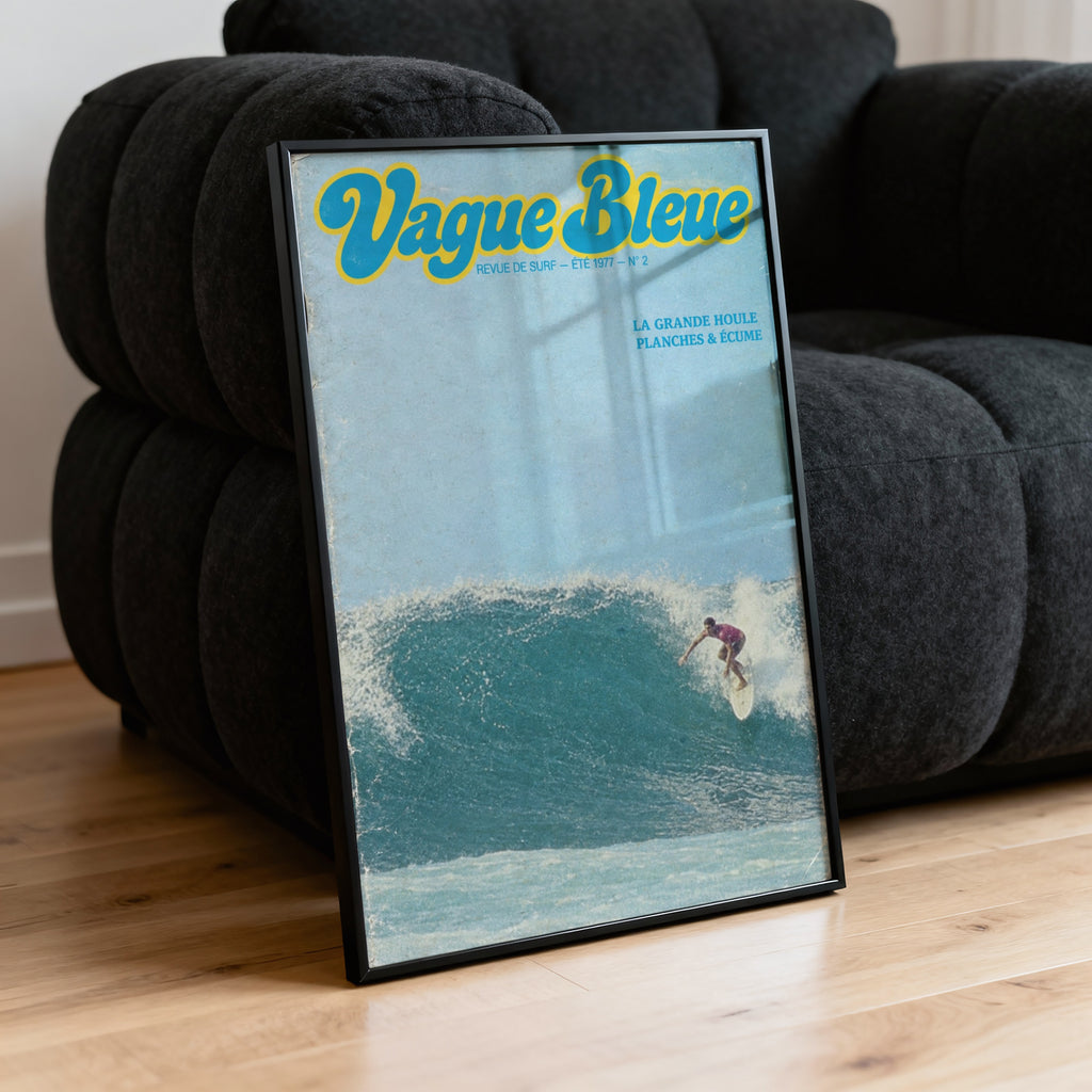 Vintage Vague Bleue Surf Print, 1977 Surfing Poster