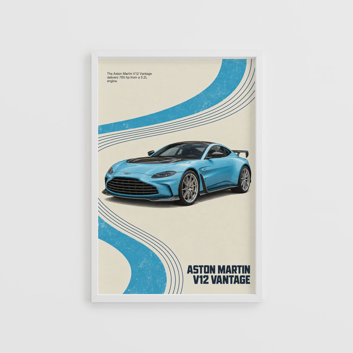 Vintage Aston Martin V12 Vantage Print, Blue Car