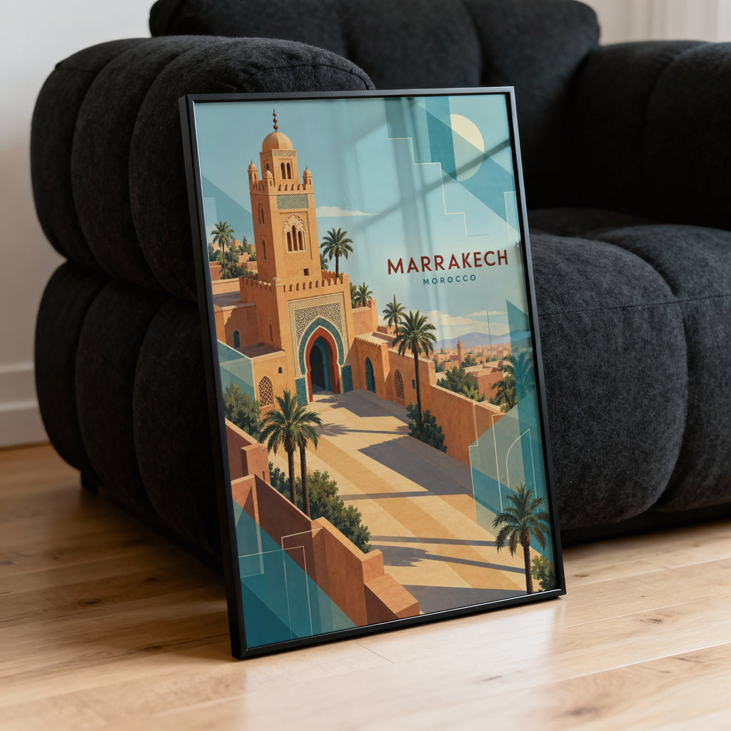 Vintage Marrakech Morocco Poster, Art Deco Wall Art, Print