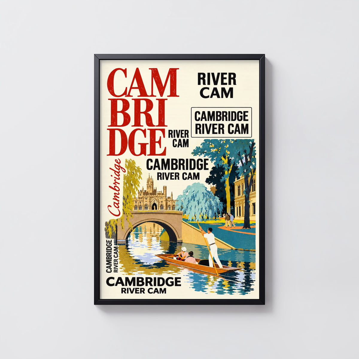 Vintage Cambridge Poster, River Cam Print, Punting Wall Art