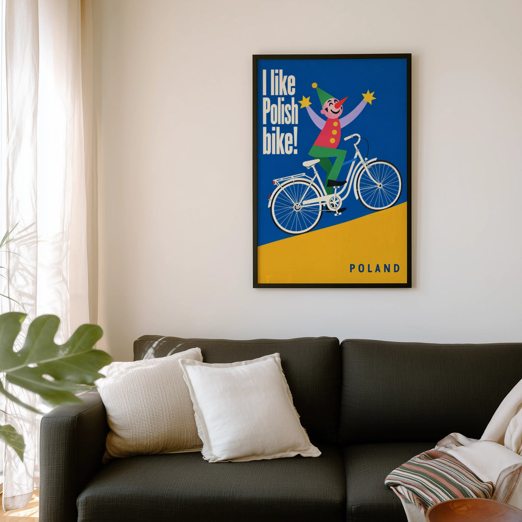 Vintage Clown Cycling Poster, Polish Bike Wall Art Print