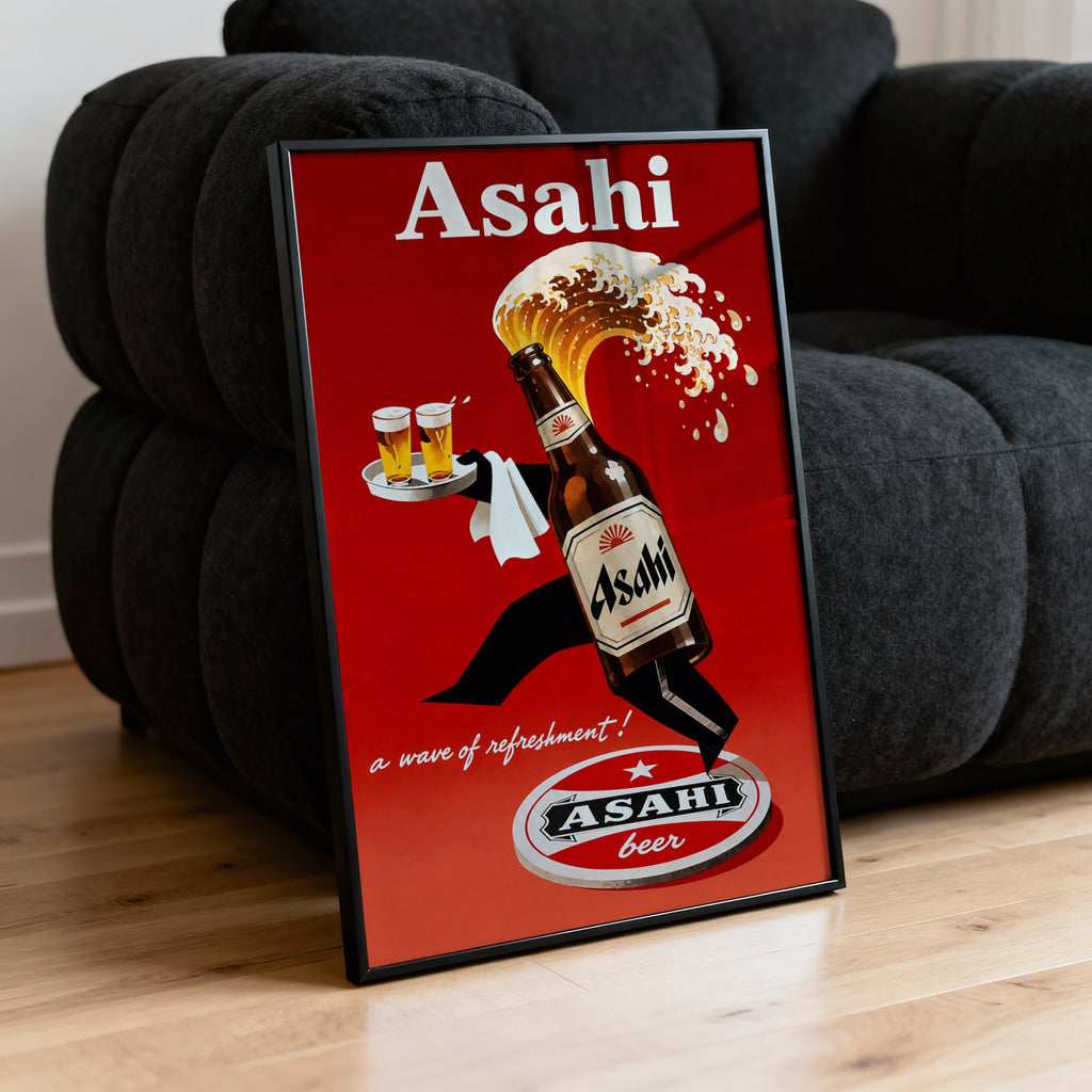 Vintage Asahi Beer Print, Retro Beer Poster