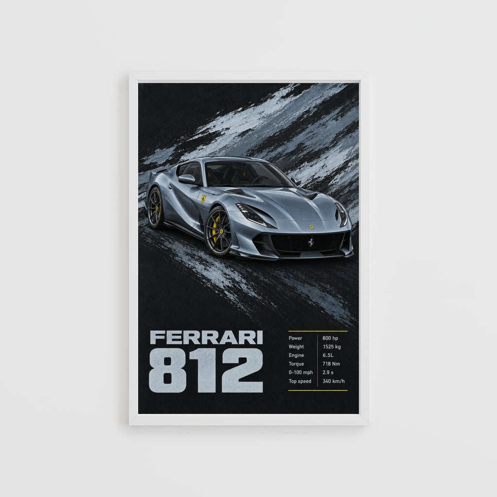 Vintage Ferrari 812 Print, Supercar Wall Art