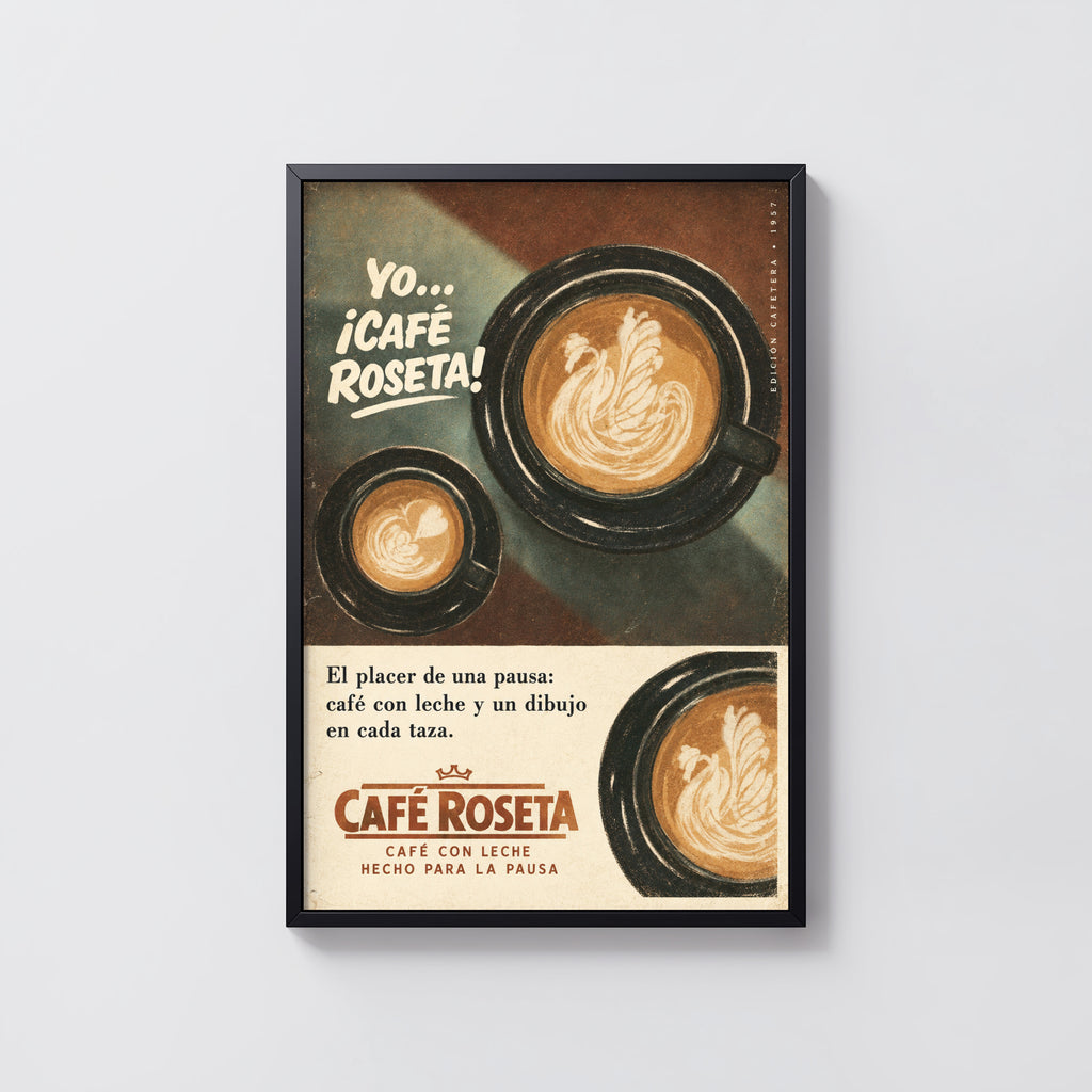 Vintage Coffee Print Poster, Latte Art Kitchen Wall Art