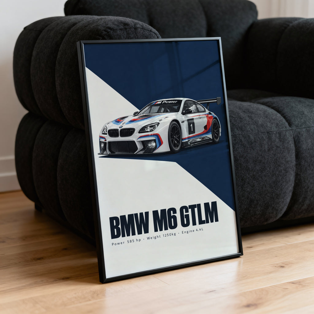 Vintage BMW M6 GTLM Racing Car Print, Wall Art