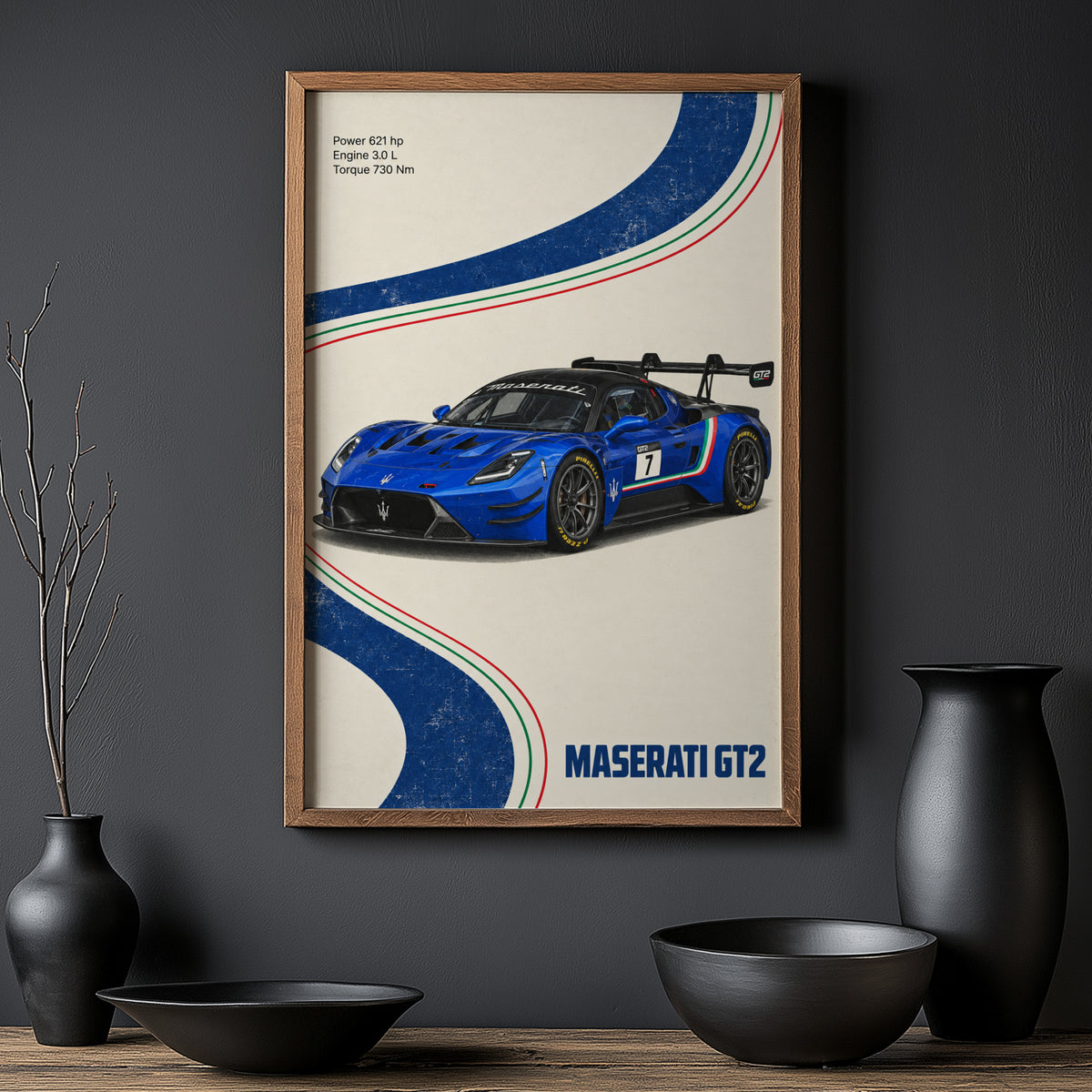 Vintage Maserati GT2 Race Car Print, Italian Racing