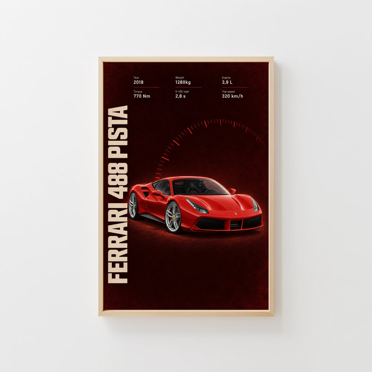 Vintage Ferrari 488 Pista Print, Supercar Art