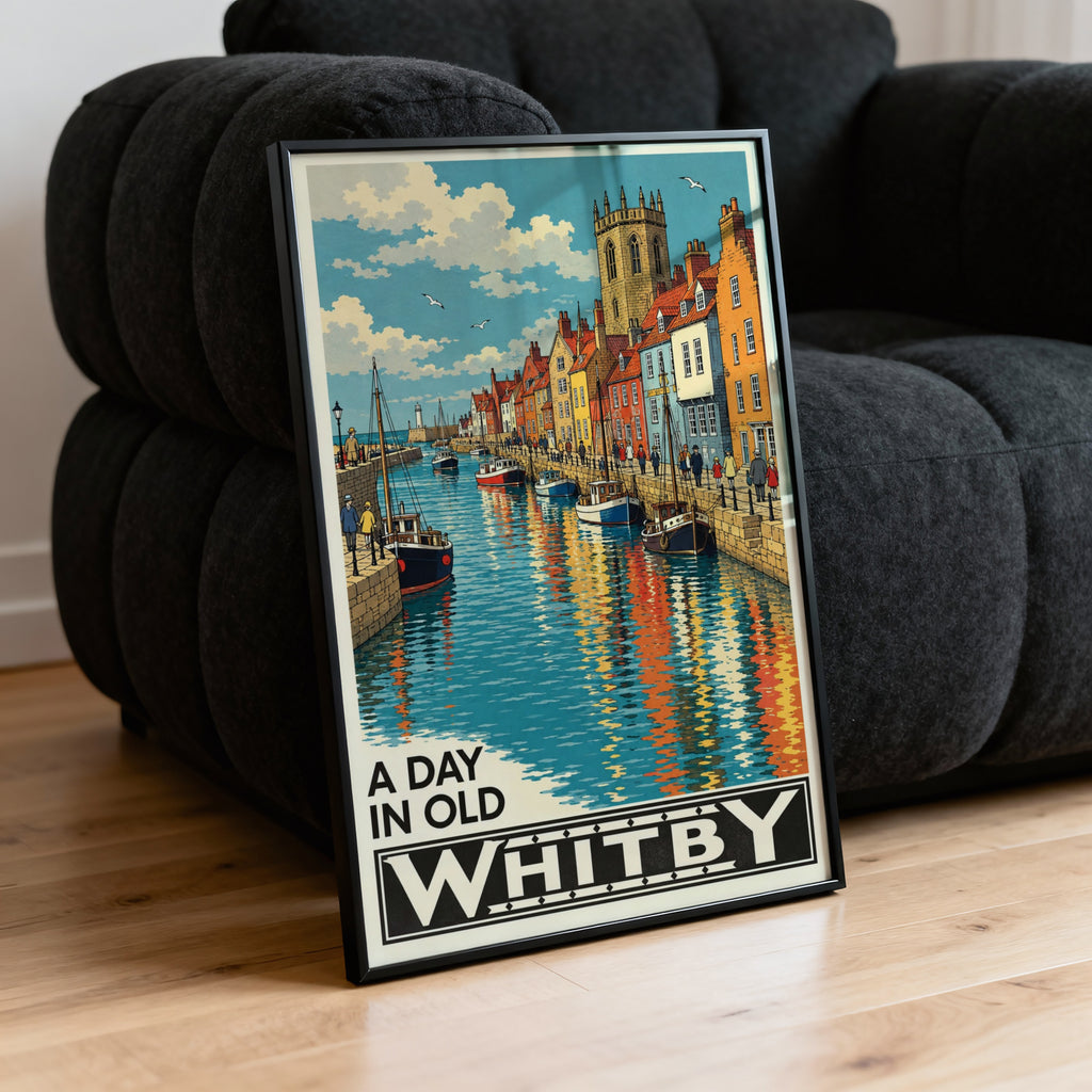 Vintage Whitby Harbour Poster, Yorkshire Coast Wall Art
