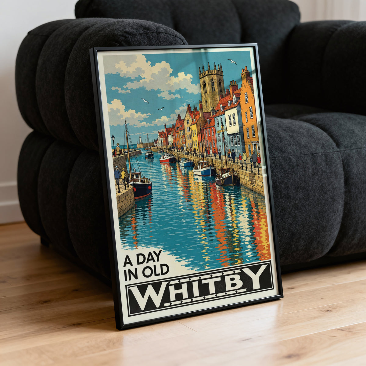 Vintage Whitby Harbour Poster, Yorkshire Coast Wall Art