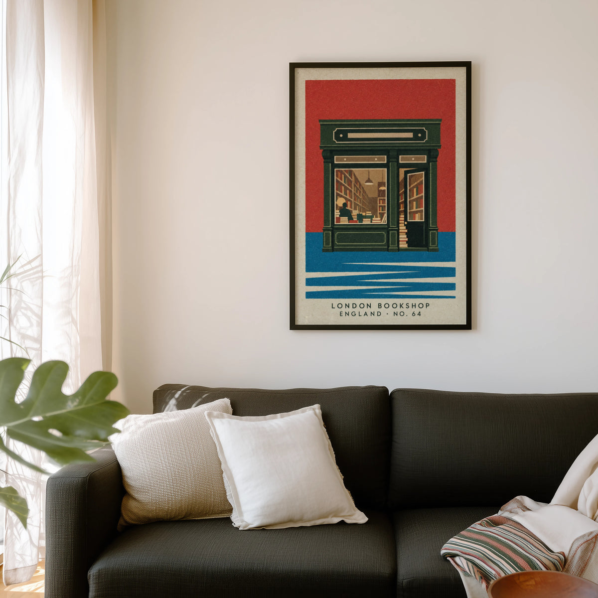 Vintage London Bookshop Poster, Bookstore Wall Art, Print