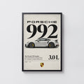 Vintage Porsche 992 Print, Car Wall Art